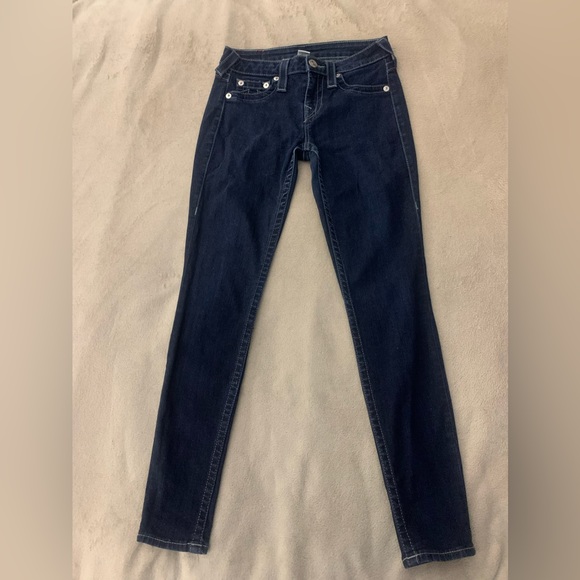 Vintage True Religion Dark Wash Denim Women Jean Rhinestone Super Skinny Size 27 - Picture 5 of 13